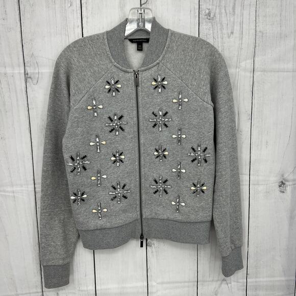 Banana Republic Tops - Banana Republic XS Gray Sweater Jacket Full Zip Up Beaded Terry Lining